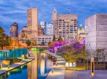 Indianapolis, Indiana, USA skyline and canal.