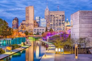 Indianapolis, Indiana, USA skyline and canal.